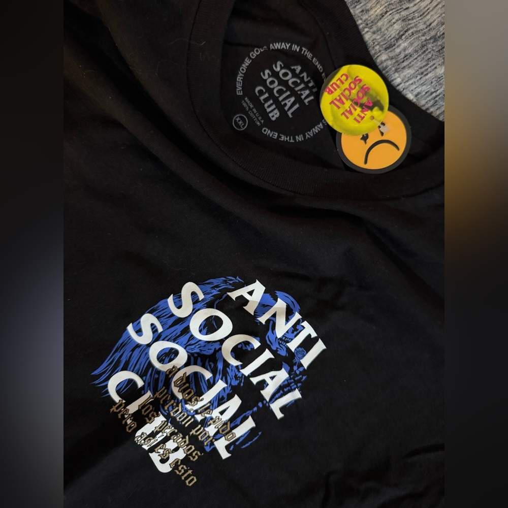 Anti Social Social Club Black Tee with Blue and White Logo